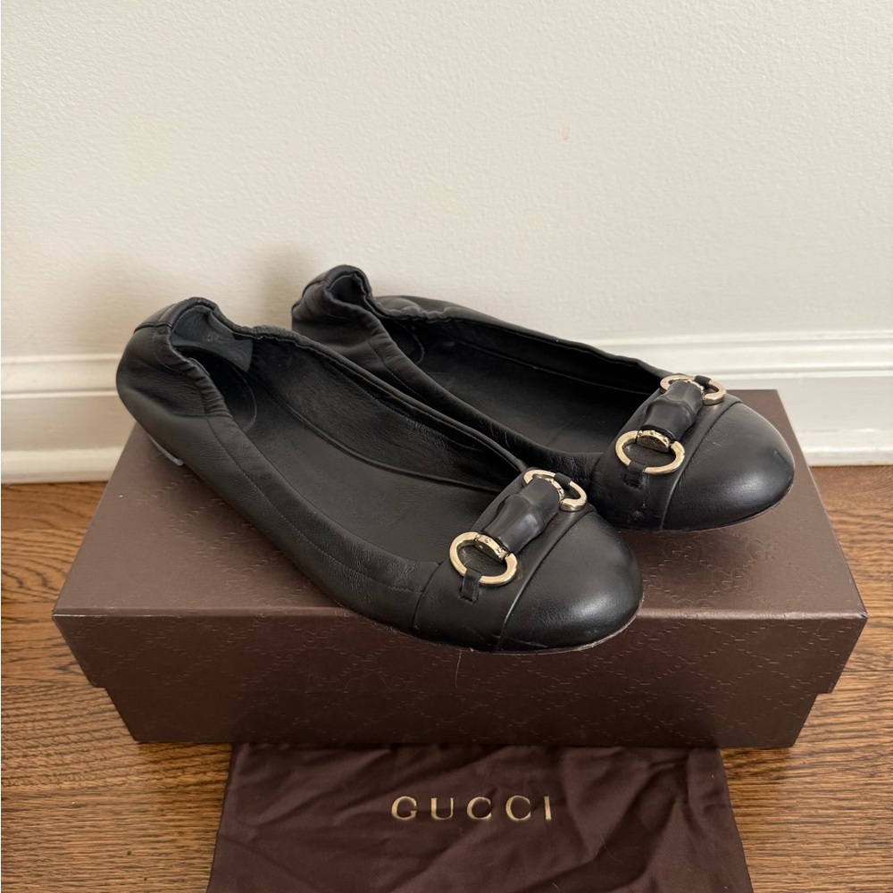 Gucci Bamboo Bit Black Leather Women's Ballet Flats size 39